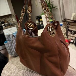 Michael Kors Tan Leather Shoulder Bag with Gold Accents